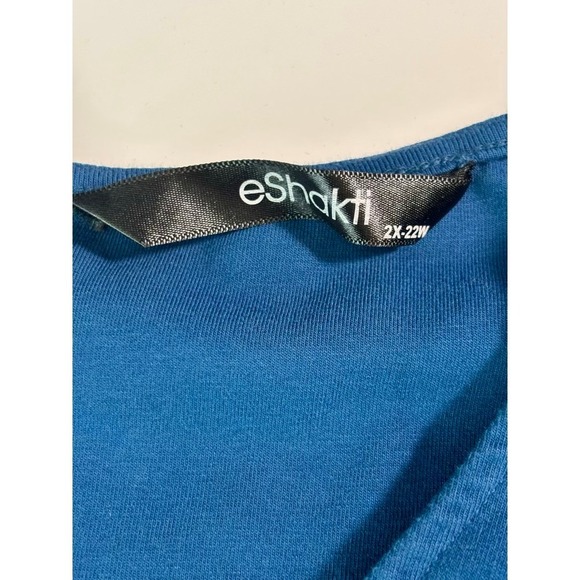 eShakti Blue Empire Waist V-Neck Dress 22W Modest Office Capsule Pockets - Picture 3 of 15